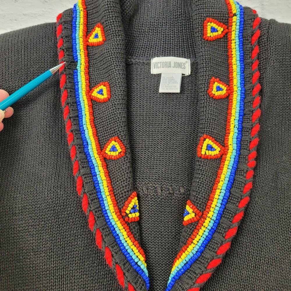 Victoria Jones Black Beaded Cardigan size Medium - Picture 8 of 8